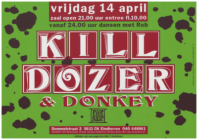 400365 Aankondiging van de Amerikaanse band Killdozer en de Nederlandse band Donkey rond de Keniaanse zanger Ajay ...
