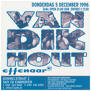400493 Aankondiging van de uit Den Helder afkomstige Nederlandstalige band Van Dik Hout, 5-12-1996