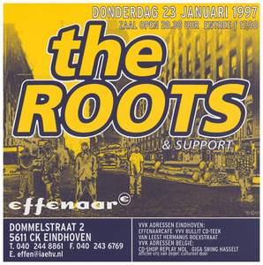 400502 Aankondiging van de Amerikaanse band The Roots en een onbekende supportact, 23-1-1997