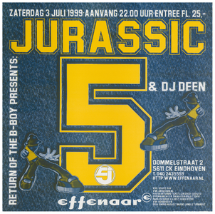 400705 Aankondiging van Return of the B-Boy met de groep Jurassic 5 en de Eindhovense dj Deen, 3-7-1999