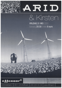 400748 Aankondiging van de Belgfische band Arid en als voorprogramma staat de Haarlemse zangeres Kirsten, 31-5-2002