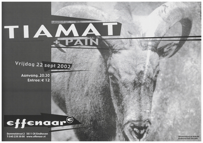 400755 Aankondiging van de Zweedse bands Tiamat en Pain, 22-9-2002