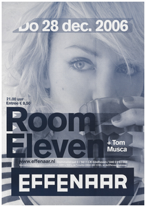 400925 Aankondiging van de Utrechtse band Room eleven met in het voorprogramma de Nederlandse Singer songwirter Tom ...