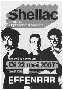 400939 Aankondiging van de Amerikaanse bands Shellac en Tall Firs en de dj's Sodom & Gomorra, 22-5-2007
