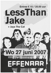 400948 Aankondiging van de Amerikaanse band Less than Jake en het Amrikaans/ Nederlandse band Jaya the Cat, 27-6-2007