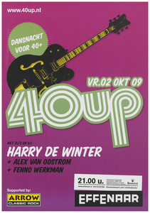 401029 Aankondiging van de dansavond voor de 40 plus 40Up met dj's Harry de Winter, Alex van Oostrom en Fennoi Werkman, ...