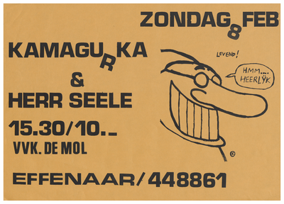 401200 Aankondiging van een avond met Kamagurka en Herr Seele, 8-2-1987