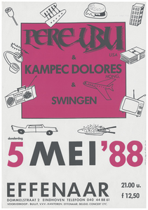 401278 Aankondiging van de Amerikaanse band rond David Thomas genaamd Pere Ubu en de Hongaarse band Kampec Dolores, 5-5-1988