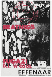 401287 Aankondiging van de Amerikaanse bands Beatnigs en Fugazi, 16-12-1988