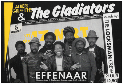 401298 Aankondiging van de Jamaicaanse band Albert Griffiths & The Gladiators Verder staat er the Locksman Crew ...