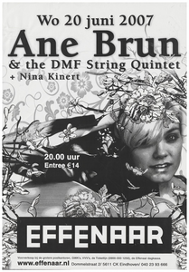 401622 Aankondiging van de Noorse zangeres Ann Brun onderbegeleiding van the DMF String Quintet met als voorprogramma ...