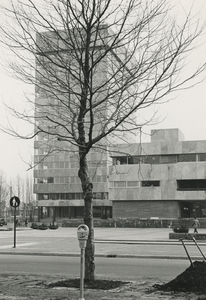 198638 De net verplaatste boom achter een parkeermeter tegenover het Stadhuis, 24-02-1970