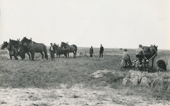 237206 Ploegen van de heide gronden met paard en ploeg, 8-1930