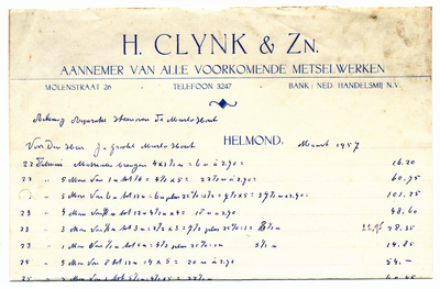 398-21227 briefhoofd, H. Clynk & Zn, aannemer, metselwerk, Telefoonnr.: 3247, 00-03-1957