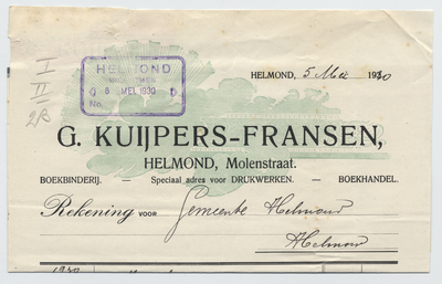 617-21227 rekening, G. Kuijpers-Fransen, boekbinderij, boekhandel, drukwerken, boeken, 05-05-1930
