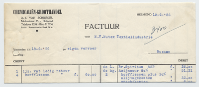 676-21227 factuur, A.J. van Schijdel, groothandel, chemicalien, Telefoonnr.: 3294, 19-06-1956