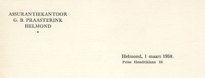 745-21227 briefhoofd, Assurantiekantoor G.B. Praasterink, assurantiekantoor, verzekeringen, 01-03-1958
