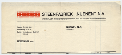 1026-21227 rekening, Steenfabriek Nuenen N.V., fabriek, stenen, Telefoonnr.: 348