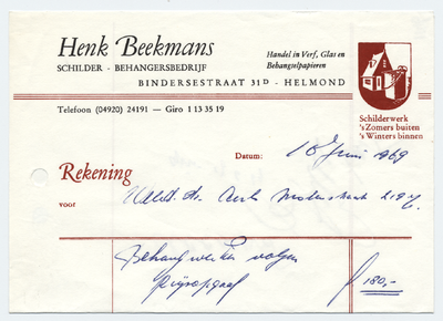 1146-21227 rekening, Henk Beekmans, schilder - behangersbedrijf, schilder, behanger, verkoop van verf, glas, behang, ...