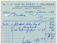 1157-21227 rekening, Fa. J.M. van de Burgt, boekhandel, boek-, papier- en kantoorboekhandel, Telefoonnr.: 2027, 13-06-1953