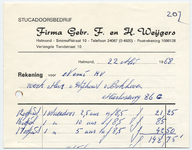 1159-21227 rekening, Firma Gebr. F. en H. Weijgers, stucadoorsbedrijf, stucadoorsbedrijf, Telefoonnr.: 24067, 22-05-1968