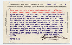 1161-21227 briefkaart, van Thiel, fabriek, moeren, bouten, etc., 26-01-1914