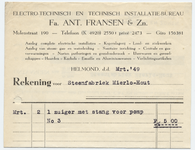 1180-21227 rekening, Fa. Ant. Fransen & Zn, Elektrotechnisch en technisch installatiebureau, aanleg electr. ...