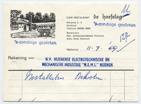 1192-21227 rekening, De Hoefslag, cafe-restaurant, restaurant, Telefoonnr.: 36361, 11-07-1969