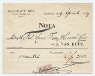 1199-21227 nota, Fa. J. van Hout, beddenhandel, manufacturen, kant, gaas, neteldoek,, Telefoonnr.: 106, 09-04-1909