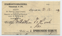 1224-21227 briefhoofd, J. Spoorenberg-Schulte, branderij, koffie, Telefoonnr.: 62, 10-12-1909