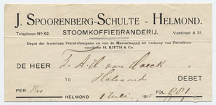 1225-21227 briefhoofd, J. Spoorenberg-Schulte, branderij, koffie, Telefoonnr.: 62, 01-07-1915