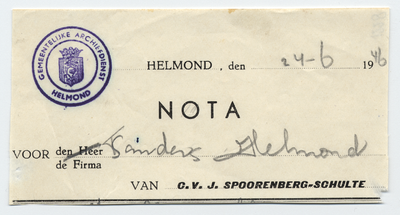 1228-21227 nota, C.V. J. Spoorenberg-Schulte, grossierderij, koffie, Telefoonnr.: 62, 24-06-1946