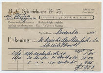 1232-21227 rekening, B.L. Schmiehusen, elektrotechnisch bureau, aanleg van gas, water, licht, Telefoonnr.: 466, 00-11-1945