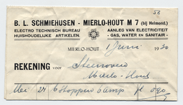1233-21227 rekening, B.L. Schmiehusen, elektrotechnisch bureau, aanleg van gas, water, licht, 01-06-1930
