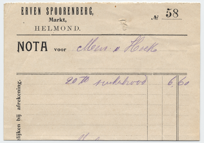 1253-21227 nota, Erven Spoorenberg, groothandel, koffiebranderij, thee, koloniale waren, Telefoonnr.: 19, 28-10-1915