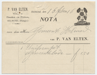 1263-21227 nota, P. van Elten, hoedenzaak, hoeden, petten, 16-02-1916