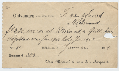 1269-21227 betalingsbewijs, Van Moorsel & Van den Boogaart, stoomdrukkerij, drukkerij, 00-01-1904