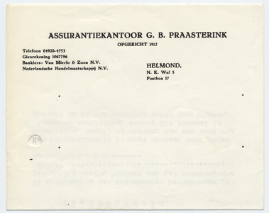 1275-21227 briefhoofd, Assurantiekantoor G.B. Praasterink, assurantiekantoor, verzekeringen, Telefoonnr.: 4753