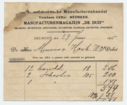 1294-21227 rekening, Helmondsche manufacturenhandel N.V., manufacturenmagazijn ,,De Duif , manufacturen, 29-06-1915