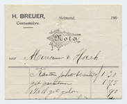 1300-21227 nota, H. Breuer, costumiere, kleding