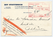 1302-21227 briefkaart, Het Stoffenhuis, damesstoffen en garnering handwerken, stoffen, textiel, Telefoonnr.: 175, 14-05-1952