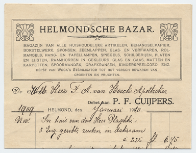 1315-21227 rekening, Helmondsche Bazar, magazijn van alle huishoudelijke artikelen, glas, verf, spiegels, lampen, ...