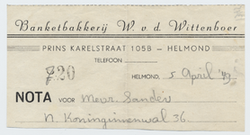 1345-21227 nota, Banketbakkerij W. v.d. Wittenboer, bakkerij, banket, 05-04-1949
