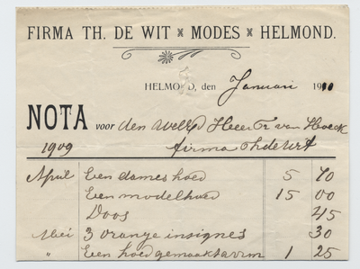 1350-21227 nota, Firma Th. de Wit, modezaak, kleding, 00-01-1910