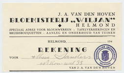 1356-21227 rekening, Bloemisterij Wiljan, bloemisterij, bloemen, tafelversieringen, hovenier