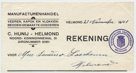 1357-21227 rekening, C. Hunij, manufacturenhandel, veren, kapok en vlokkenbedden gemaakte goederen, 21-11-1941