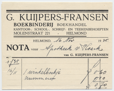 1376-21227 nota, G. Kuijpers-Fransen, boekbinderij, boekhandel, drukwerken, boeken, 16-11-1935