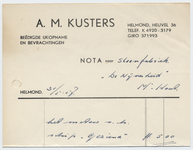 1378-21227 nota, A. M. Kusters, ijker, weger, meter, teller, ijkopnemer, Telefoonnr.: 3179, 31-05-1957