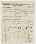 1409-21227 nota, Firma W. J. van der Flier Jr., magazijn van ziekenverplegings-artikelen, instrumentenmaker, ...