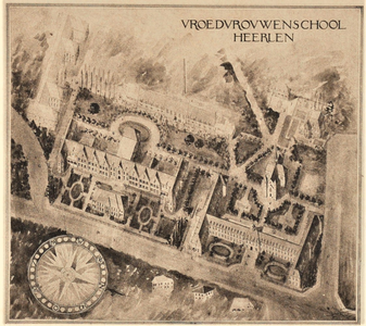 4772 prentbriefkaart; tekening; luchtfoto; vroedvrouwenschool; heerlen, circa 1920